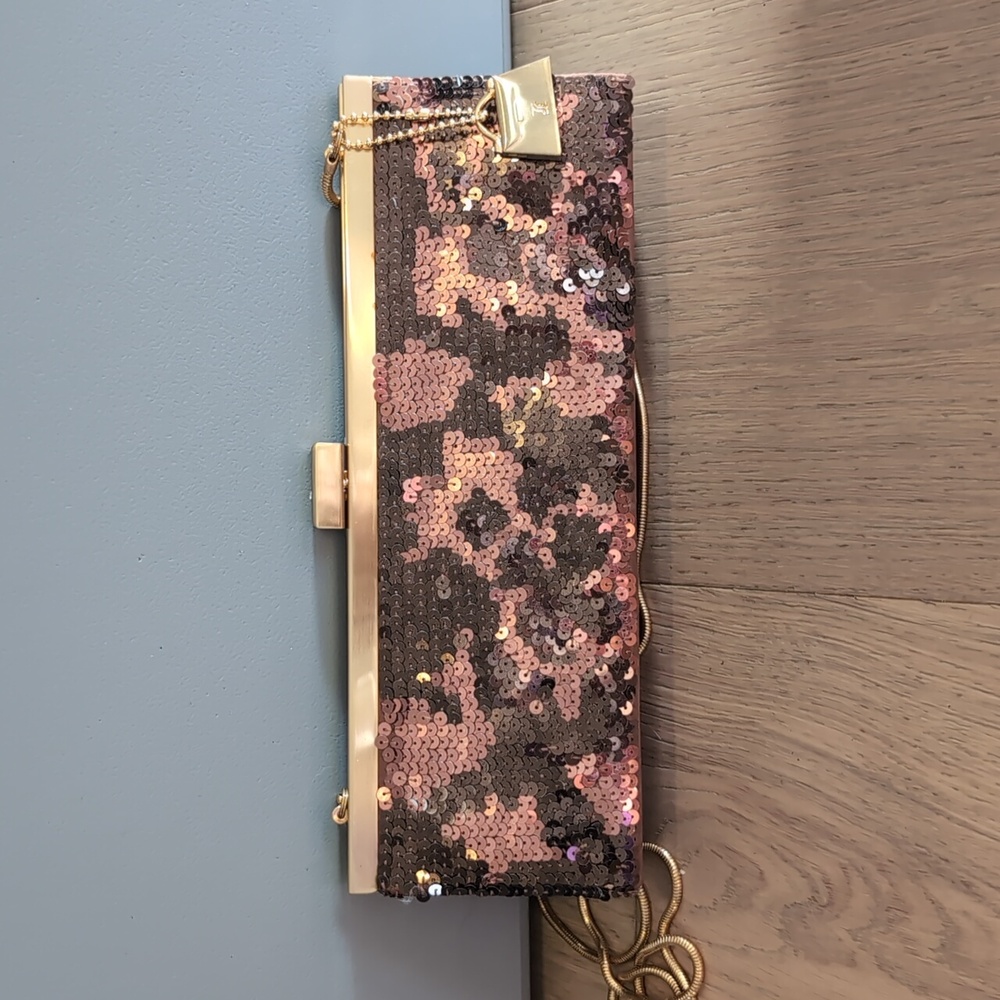 Jeanne Lottie Sequin Clutch with Gold Chain